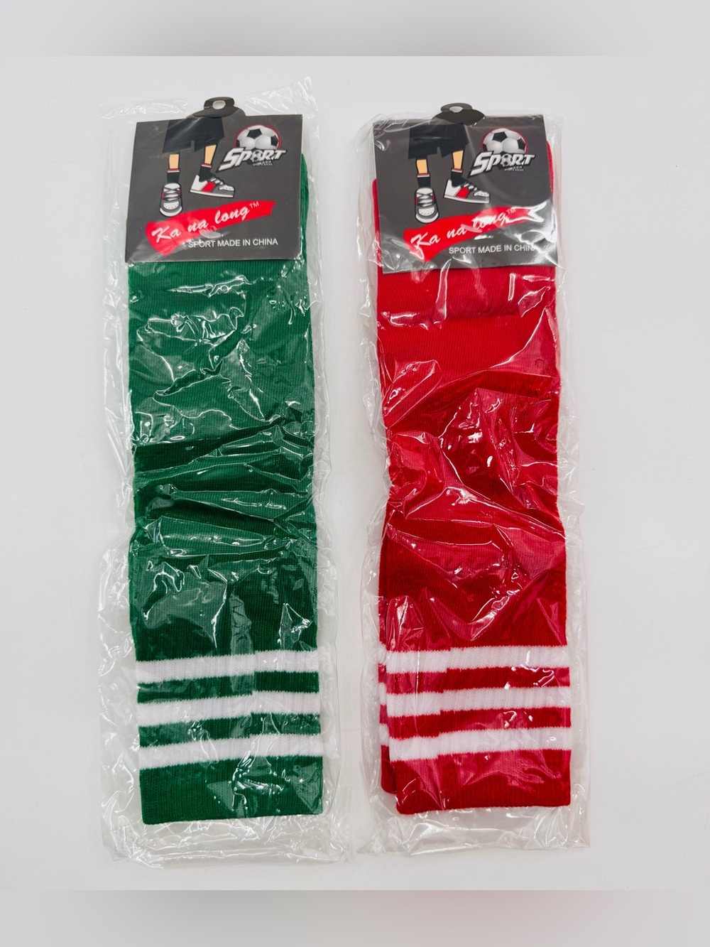 Socks Retro Striped Sport Knee High Socks 2pc Red/Green Christmas Soccer NEW